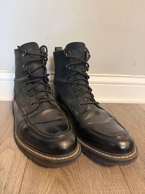 Timberland Black Leather Moc Toe Lace-Up Boots